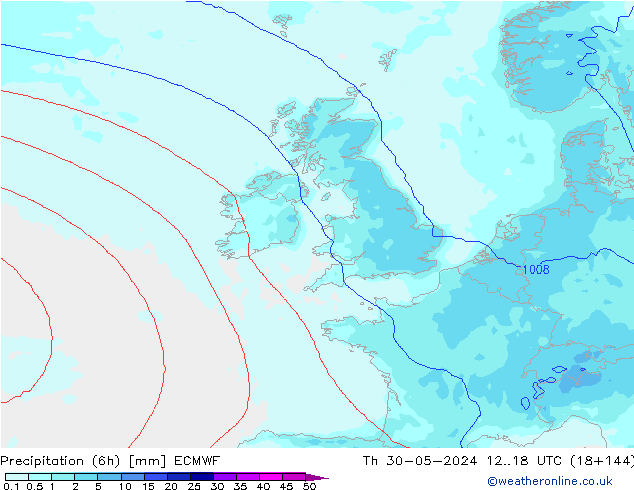 Precipitation (6h) ECMWF Th 30.05.2024 18 UTC