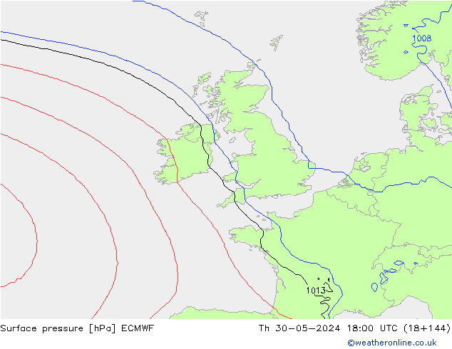 Atmosférický tlak ECMWF Čt 30.05.2024 18 UTC