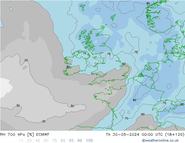 RH 700 hPa ECMWF Th 30.05.2024 00 UTC