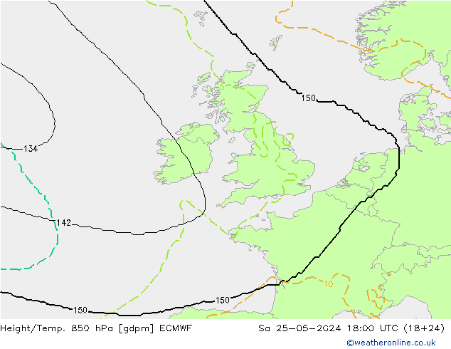 Height/Temp. 850 hPa ECMWF Sa 25.05.2024 18 UTC