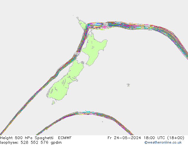 Height 500 hPa Spaghetti ECMWF Fr 24.05.2024 18 UTC