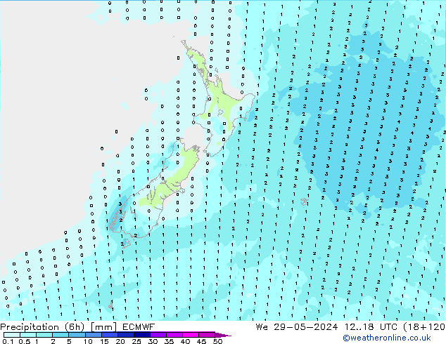 Precipitation (6h) ECMWF We 29.05.2024 18 UTC