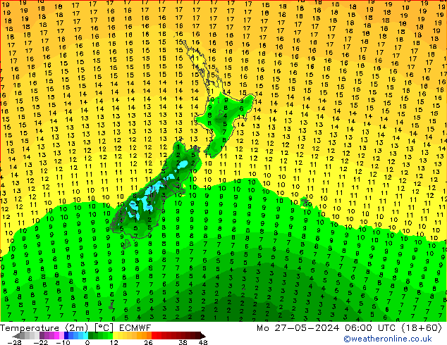 Temperature (2m) ECMWF Mo 27.05.2024 06 UTC