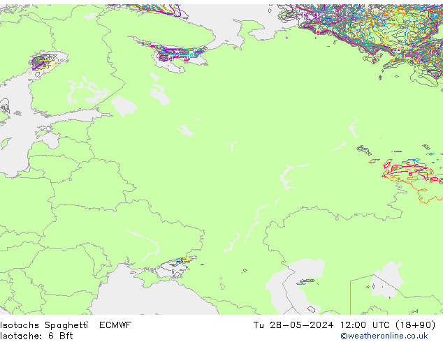 Isotachs Spaghetti ECMWF Tu 28.05.2024 12 UTC