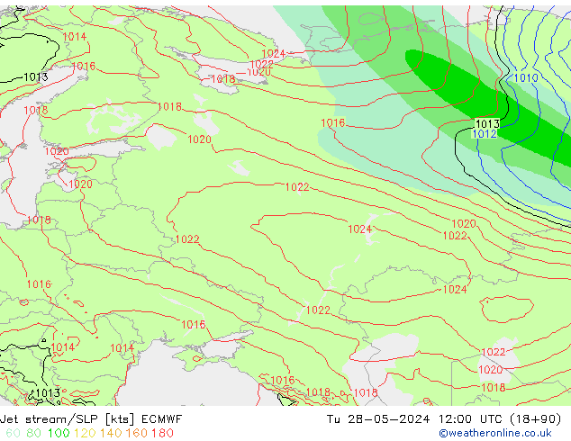 Jet stream/SLP ECMWF Tu 28.05.2024 12 UTC