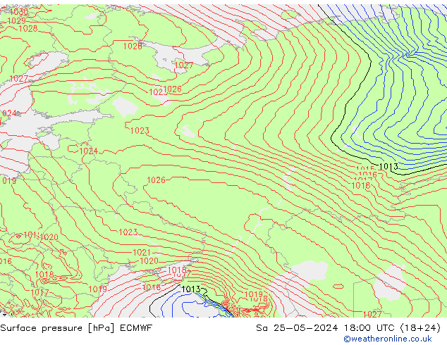 Surface pressure ECMWF Sa 25.05.2024 18 UTC