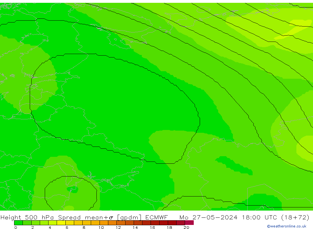 Height 500 hPa Spread ECMWF Mo 27.05.2024 18 UTC