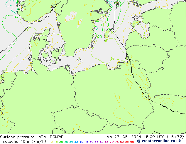 Isotachs (kph) ECMWF пн 27.05.2024 18 UTC