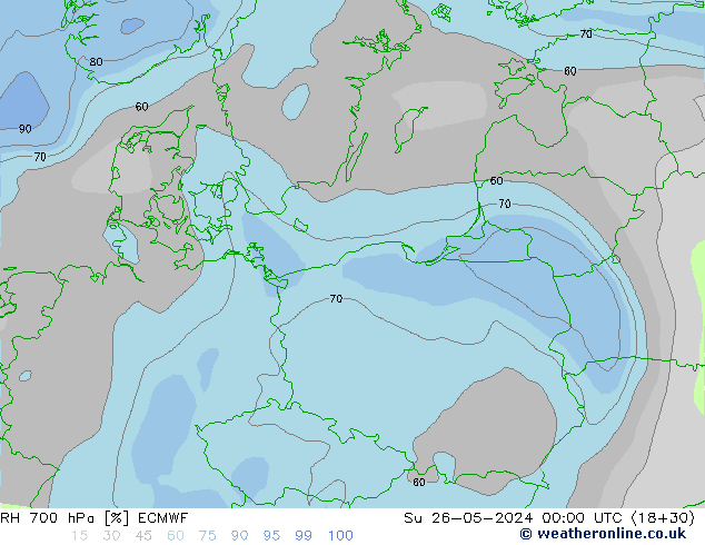 RH 700 hPa ECMWF Su 26.05.2024 00 UTC