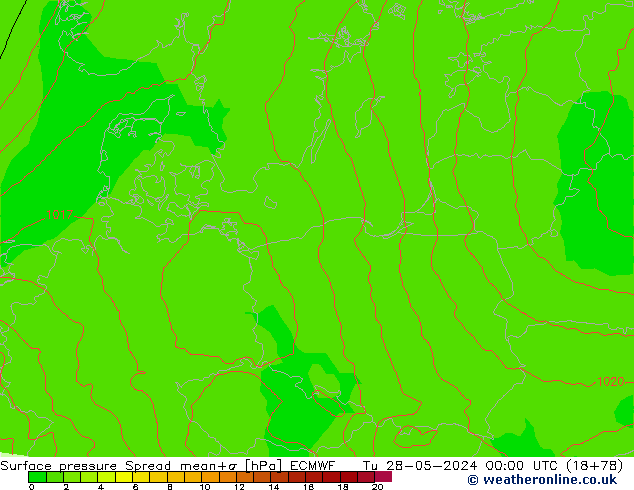 Surface pressure Spread ECMWF Tu 28.05.2024 00 UTC