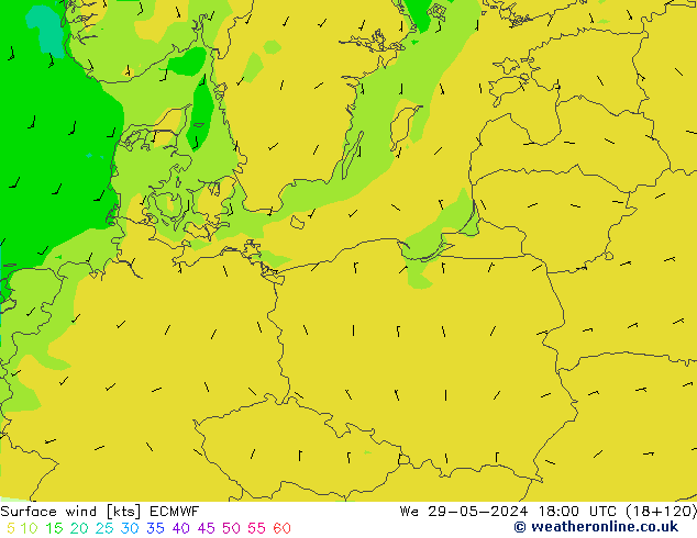 ветер 10 m ECMWF ср 29.05.2024 18 UTC