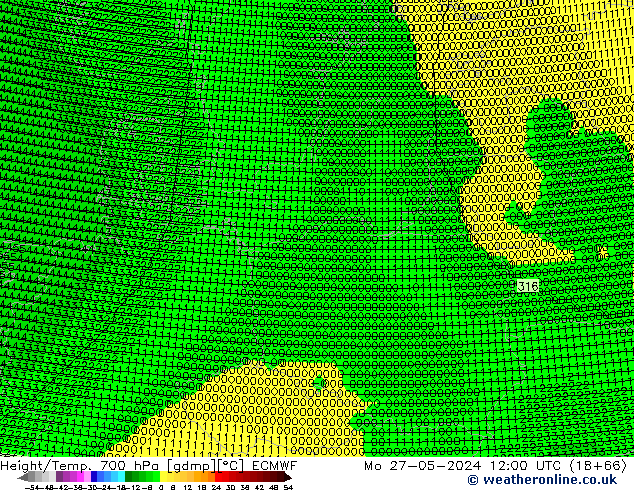 Height/Temp. 700 hPa ECMWF Mo 27.05.2024 12 UTC