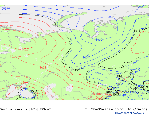 Luchtdruk (Grond) ECMWF zo 26.05.2024 00 UTC