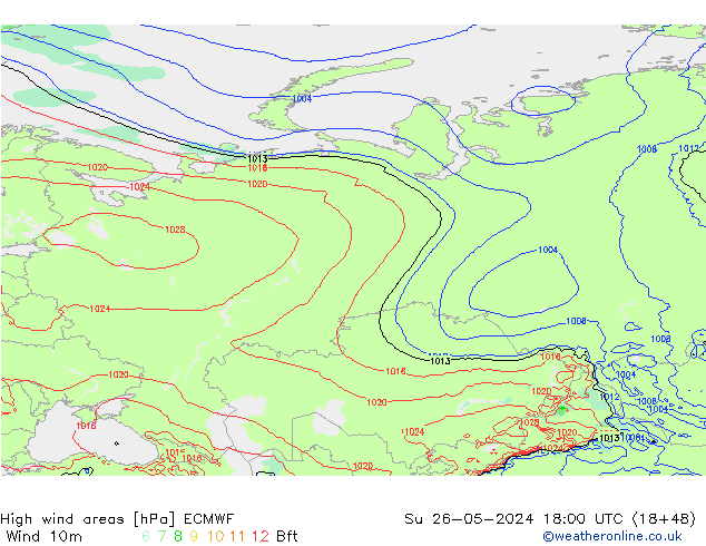 yüksek rüzgarlı alanlar ECMWF Paz 26.05.2024 18 UTC