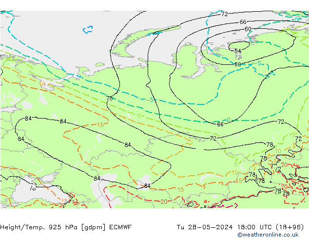 Yükseklik/Sıc. 925 hPa ECMWF Sa 28.05.2024 18 UTC