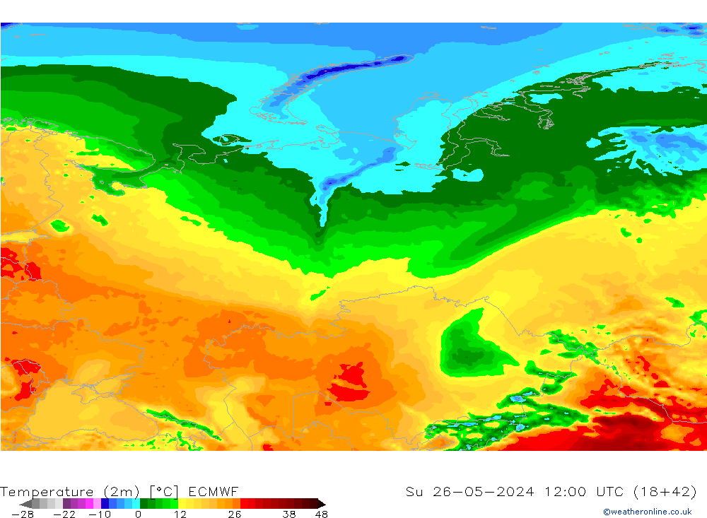 Temperatura (2m) ECMWF dom 26.05.2024 12 UTC