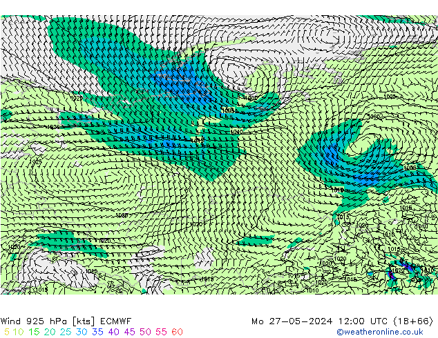 Wind 925 hPa ECMWF Mo 27.05.2024 12 UTC