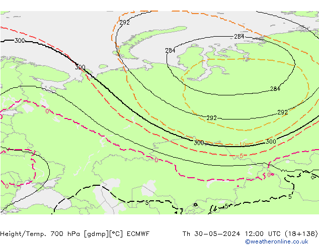 Height/Temp. 700 hPa ECMWF  30.05.2024 12 UTC