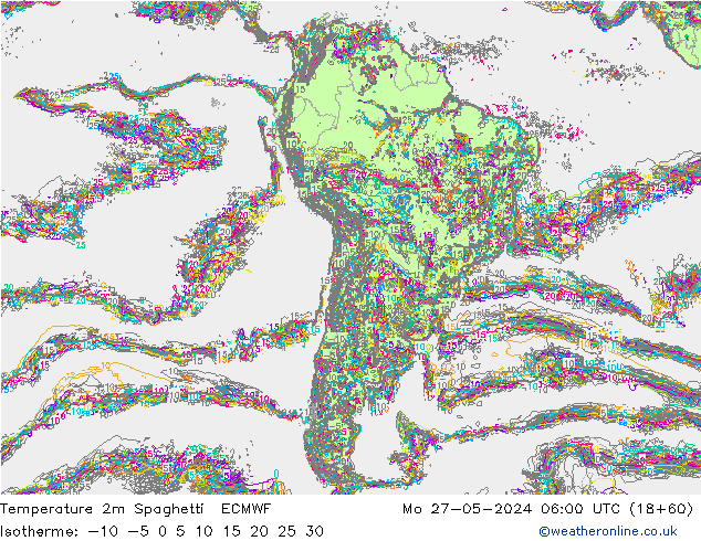 Temperatura 2m Spaghetti ECMWF Seg 27.05.2024 06 UTC