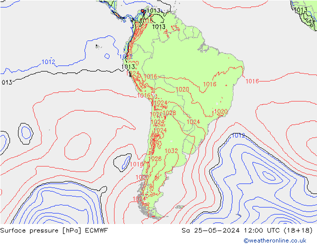 Surface pressure ECMWF Sa 25.05.2024 12 UTC