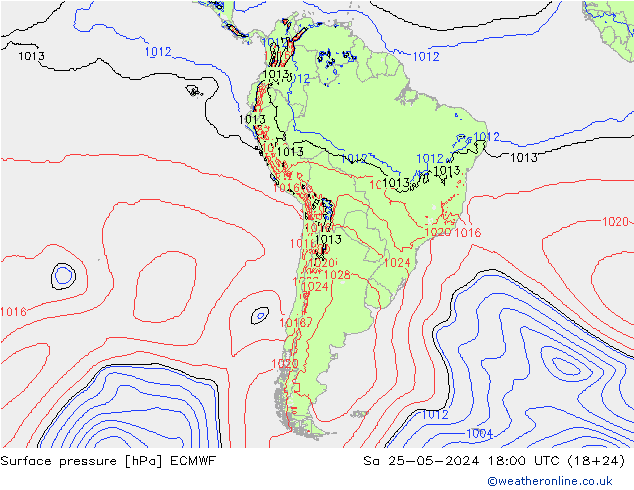 Pressione al suolo ECMWF sab 25.05.2024 18 UTC