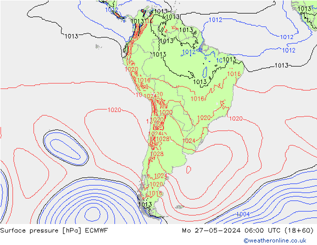 Atmosférický tlak ECMWF Po 27.05.2024 06 UTC