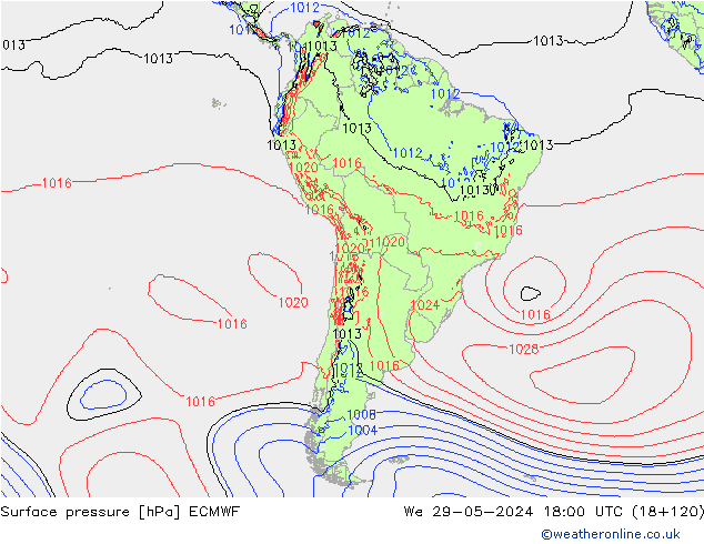 Surface pressure ECMWF We 29.05.2024 18 UTC