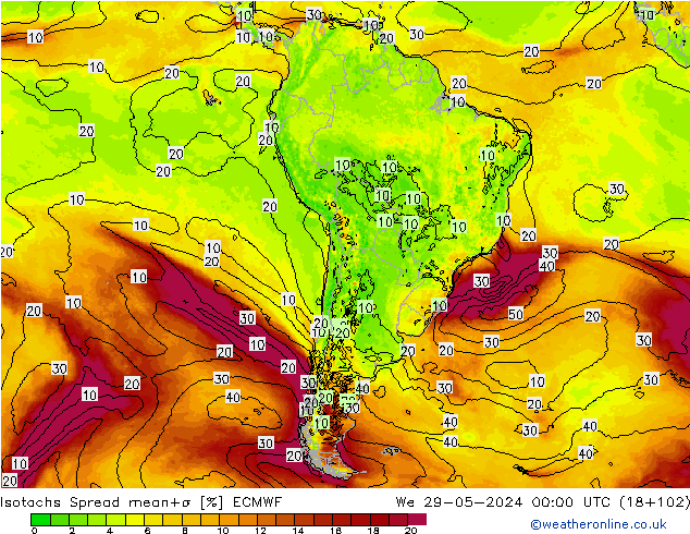 Isotachen Spread ECMWF wo 29.05.2024 00 UTC