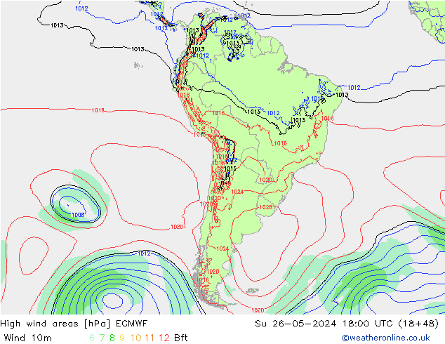 Windvelden ECMWF zo 26.05.2024 18 UTC