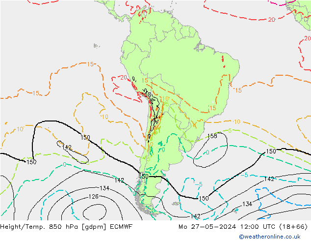 Height/Temp. 850 hPa ECMWF Mo 27.05.2024 12 UTC