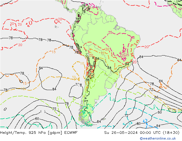 Yükseklik/Sıc. 925 hPa ECMWF Paz 26.05.2024 00 UTC