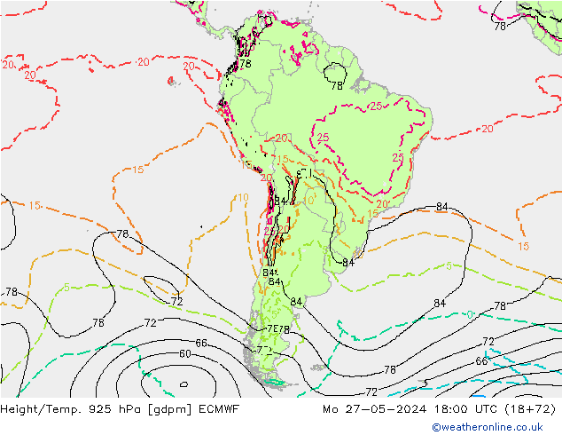 Height/Temp. 925 hPa ECMWF Seg 27.05.2024 18 UTC