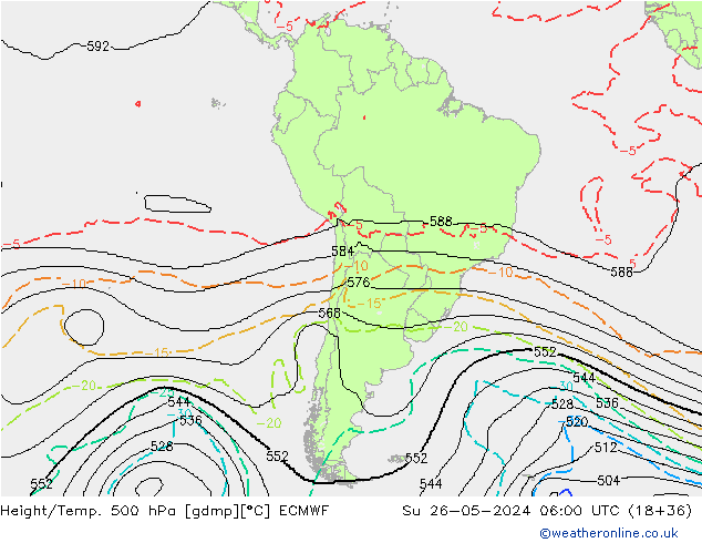 Height/Temp. 500 hPa ECMWF Su 26.05.2024 06 UTC