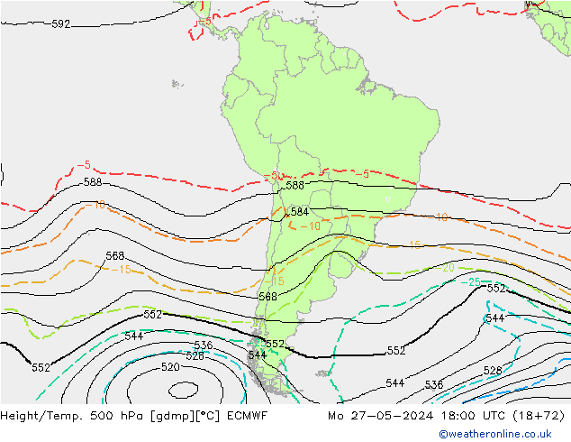 Height/Temp. 500 hPa ECMWF Mo 27.05.2024 18 UTC