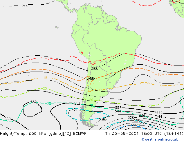 Hoogte/Temp. 500 hPa ECMWF do 30.05.2024 18 UTC