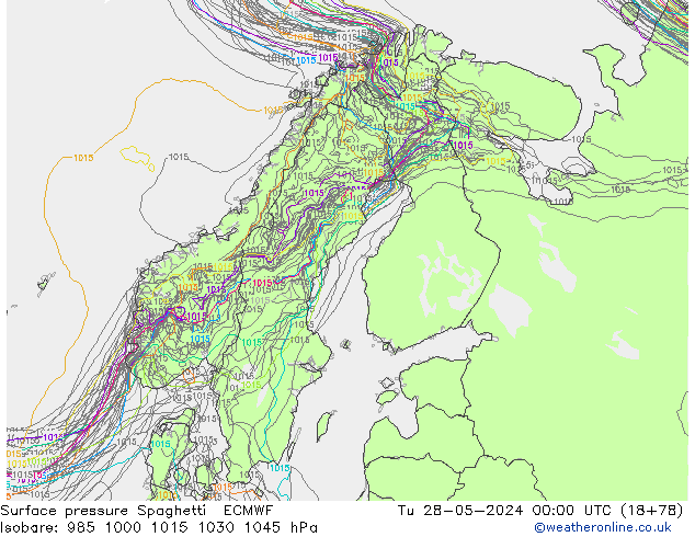 Pressione al suolo Spaghetti ECMWF mar 28.05.2024 00 UTC