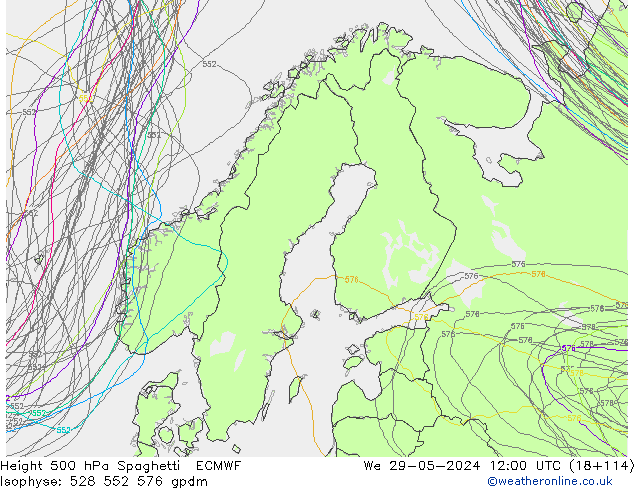 Height 500 hPa Spaghetti ECMWF St 29.05.2024 12 UTC