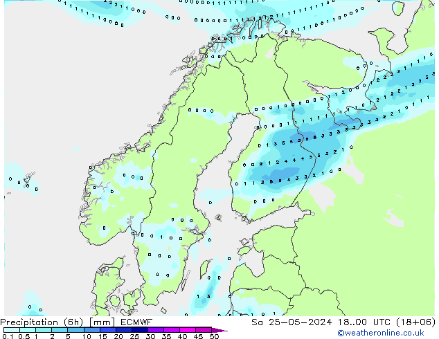 осадки (6h) ECMWF сб 25.05.2024 00 UTC