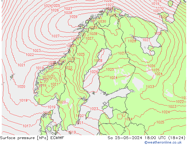 Bodendruck ECMWF Sa 25.05.2024 18 UTC