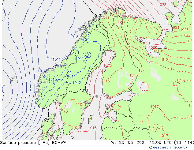 Atmosférický tlak ECMWF St 29.05.2024 12 UTC