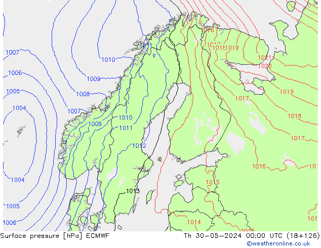 Surface pressure ECMWF Th 30.05.2024 00 UTC