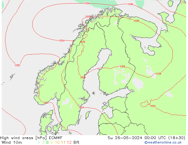 High wind areas ECMWF Ne 26.05.2024 00 UTC