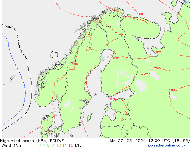 High wind areas ECMWF lun 27.05.2024 12 UTC