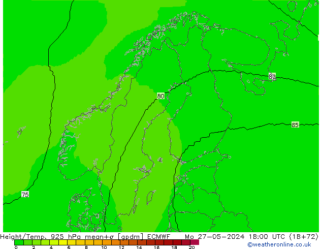 Height/Temp. 925 hPa ECMWF Mo 27.05.2024 18 UTC