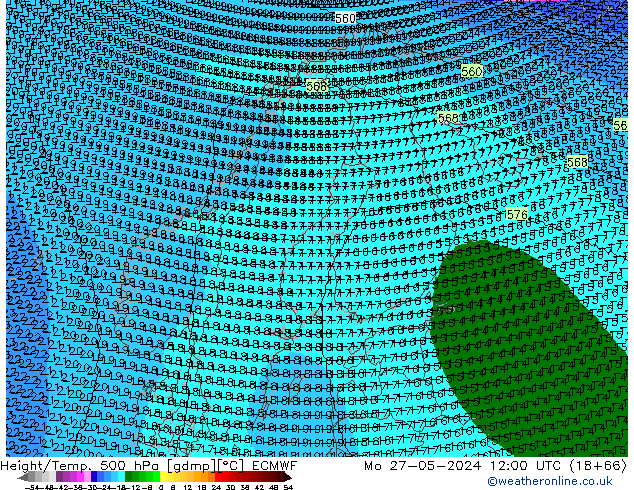 Height/Temp. 500 hPa ECMWF Mo 27.05.2024 12 UTC