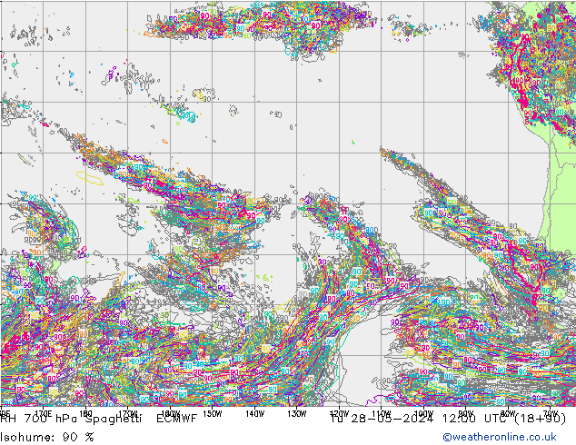 RH 700 гПа Spaghetti ECMWF вт 28.05.2024 12 UTC