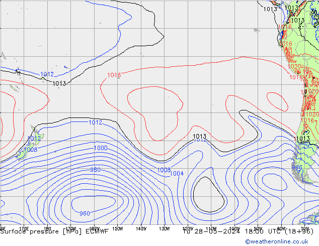 Atmosférický tlak ECMWF Út 28.05.2024 18 UTC