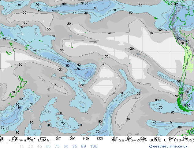 RH 700 гПа ECMWF ср 29.05.2024 00 UTC