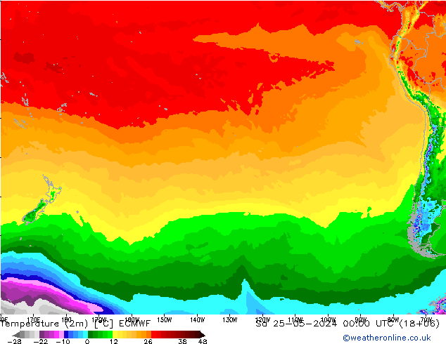 Temperature (2m) ECMWF Sa 25.05.2024 00 UTC