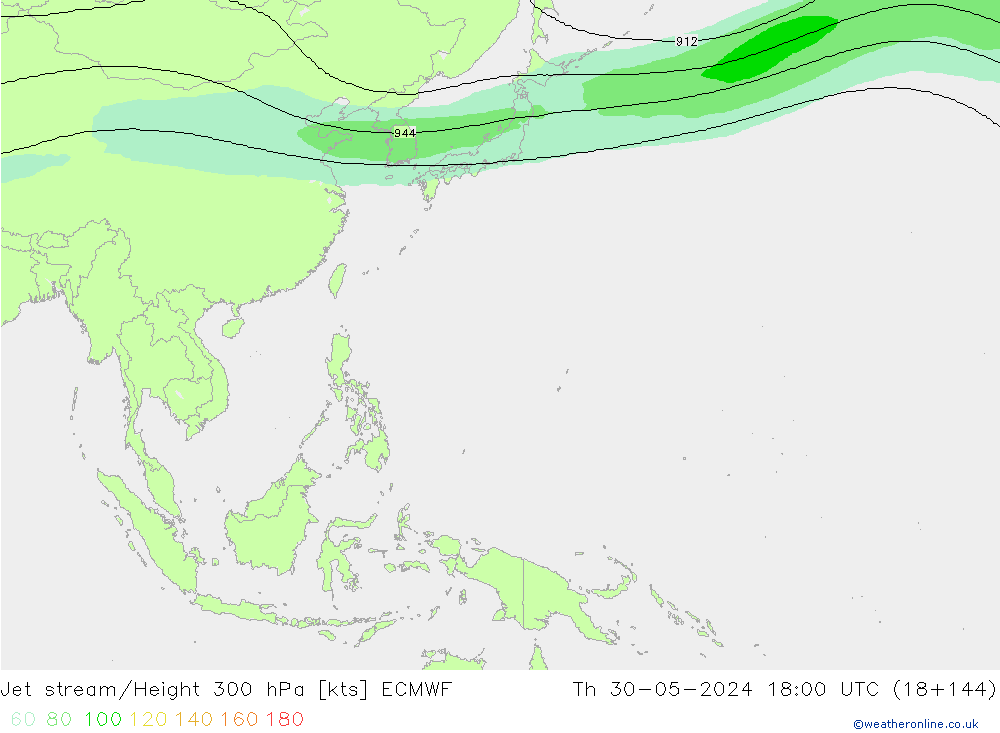 Jet stream/Height 300 hPa ECMWF Th 30.05.2024 18 UTC